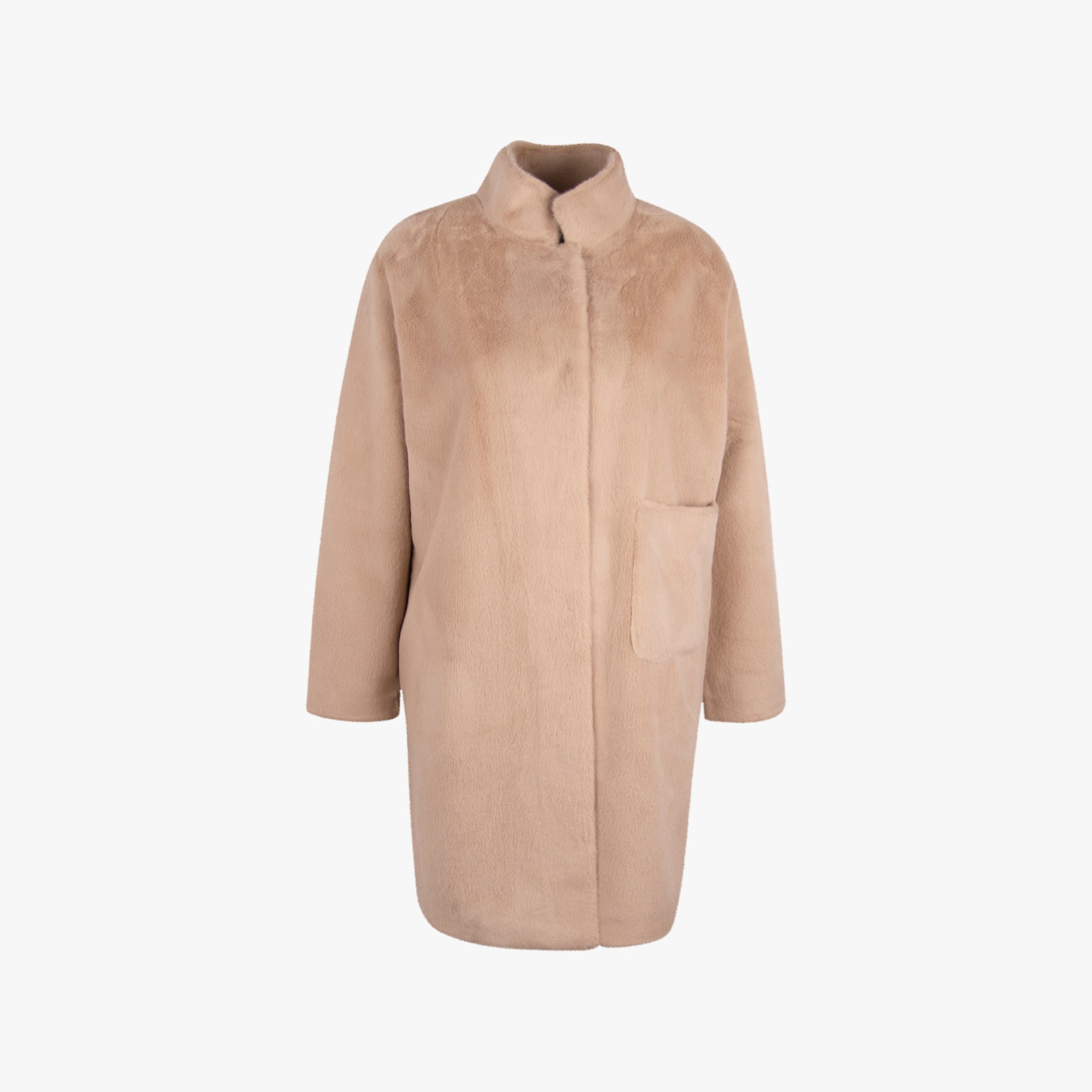 Olivia Mink Stehkragenmantel Fakefur | beige
