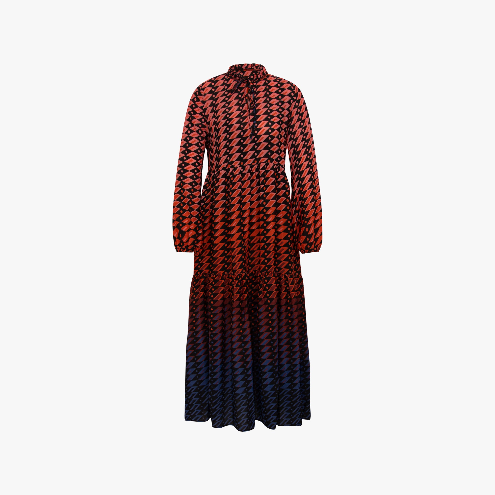Maxi-Volant-Kleid | blau-bordeaux