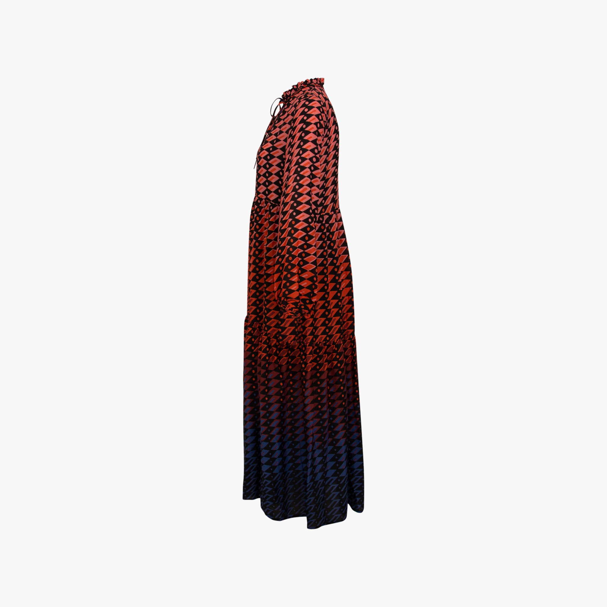 Maxi-Volant-Kleid | blau-bordeaux