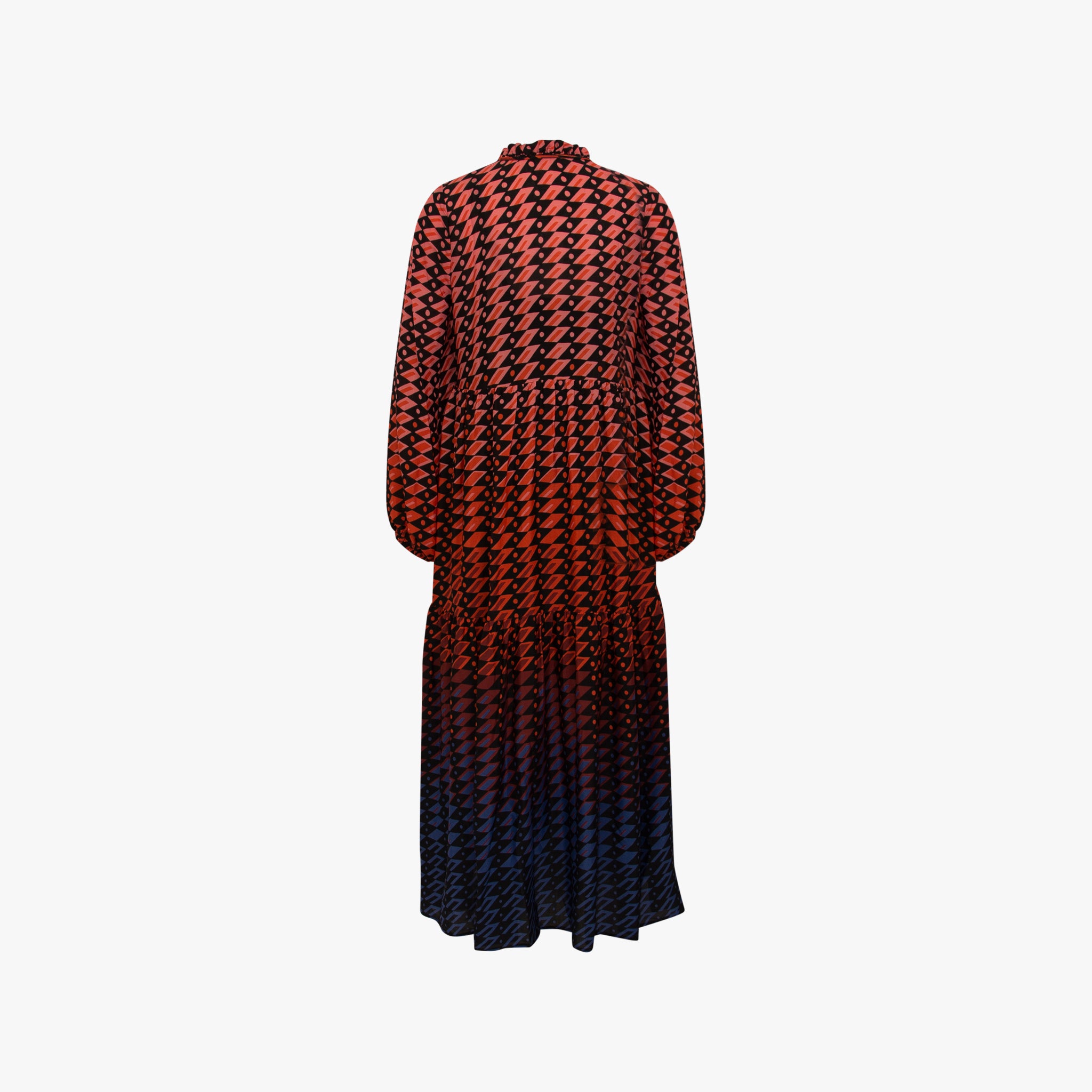 Maxi-Volant-Kleid | blau-bordeaux