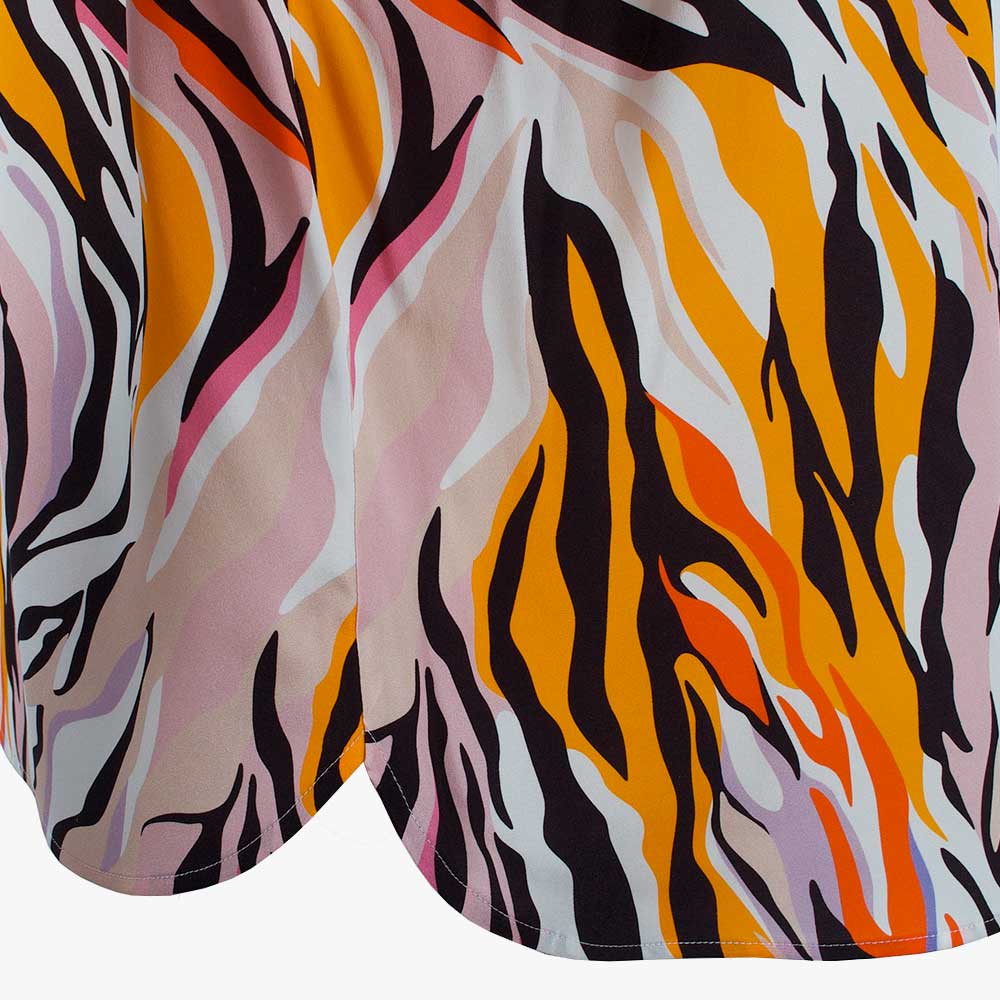 Schlupfbluse Animalprint, Detail Saum | gelb
