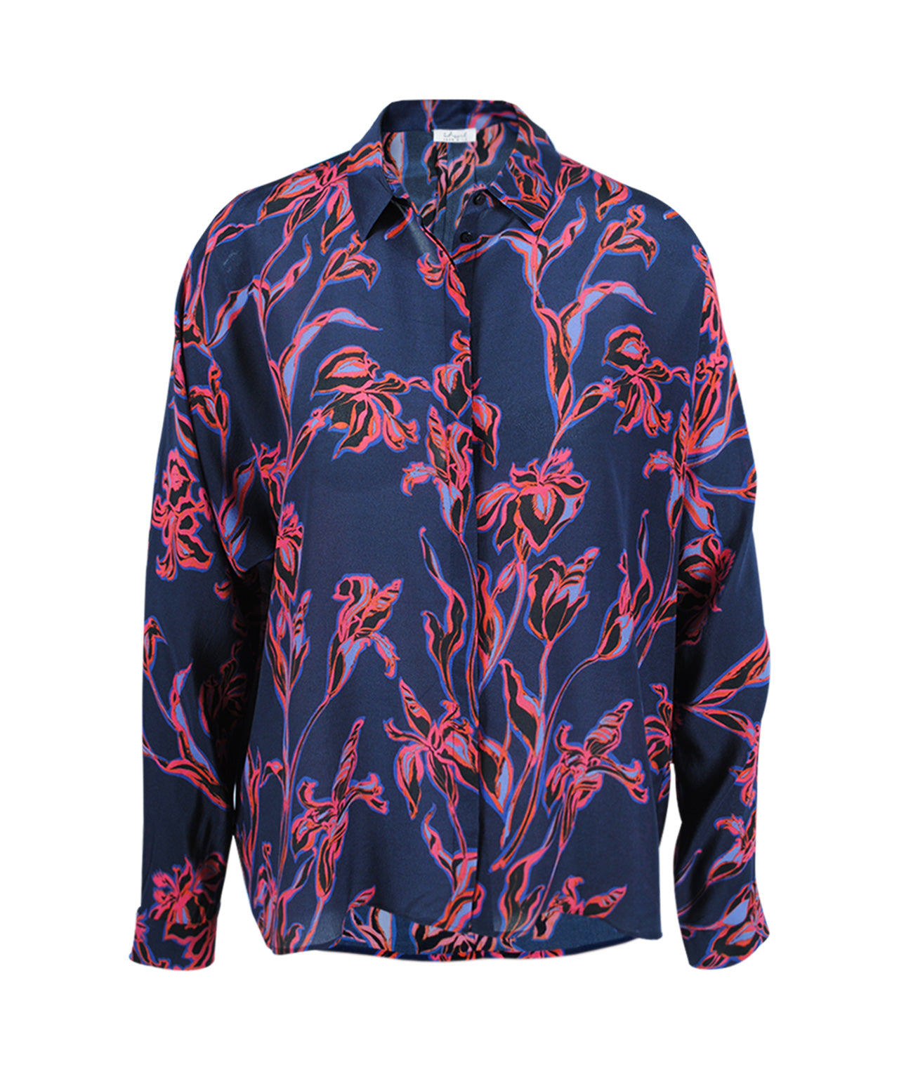 Seidenbluse Flowerprint | navy