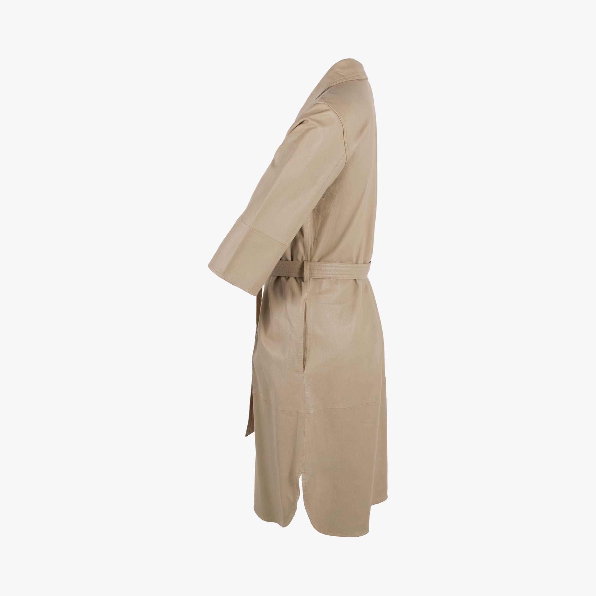 Mantelkleid Leder, Seitenansicht | beige