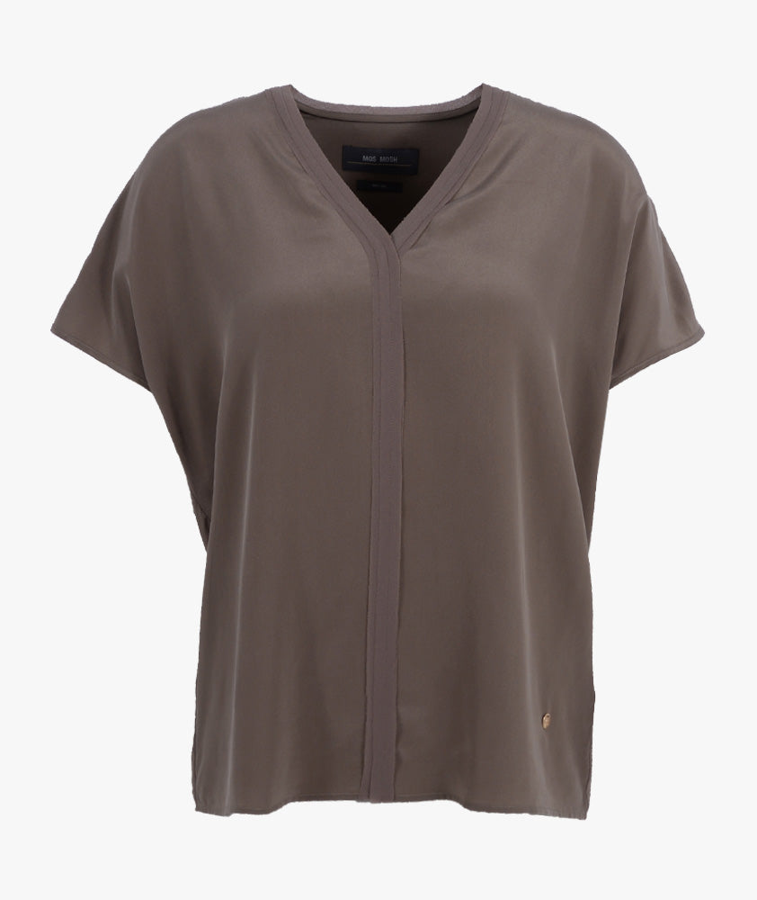 V-Seidenshirt uni (braun, XXS) | braun