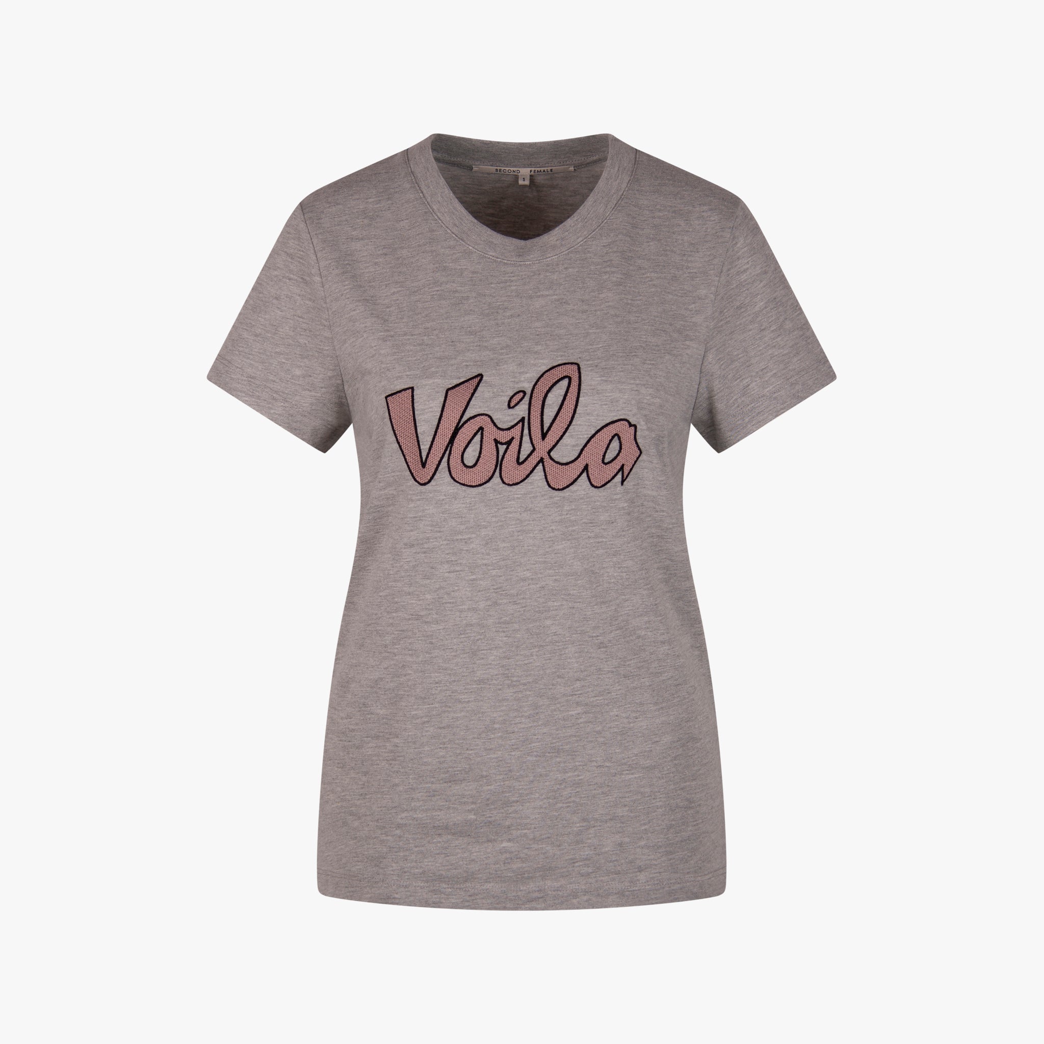 Second Female Rundhals Shirt Frontprint | grau