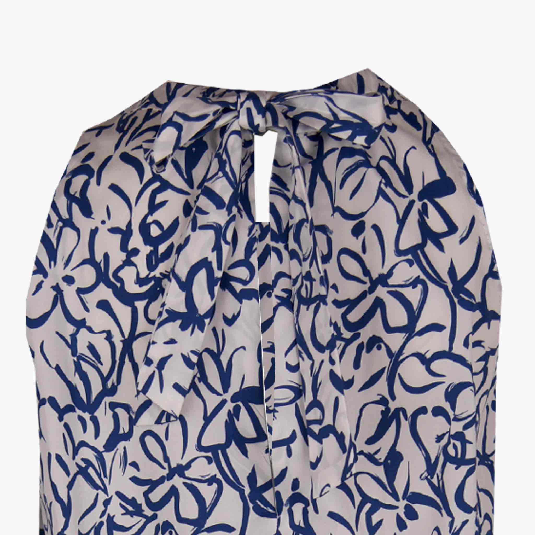 Toupy Kleid ohne Arm Print | blau-weiß