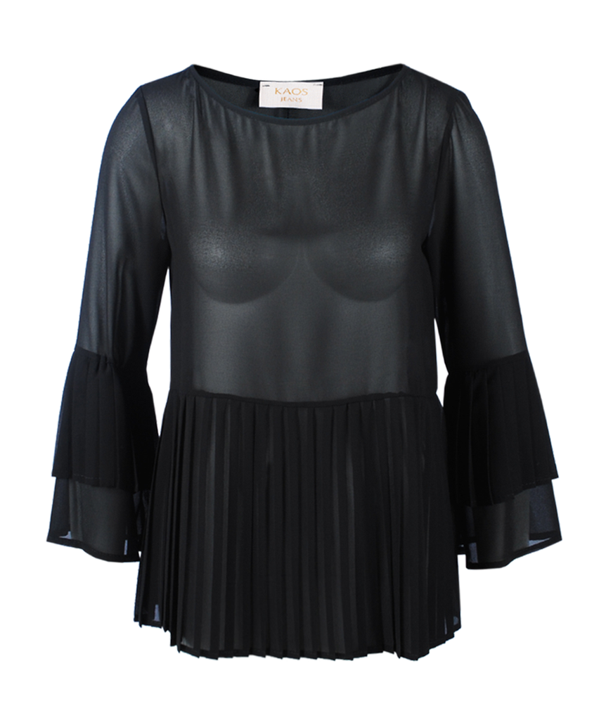 Blusenshirt Plissee | schwarz