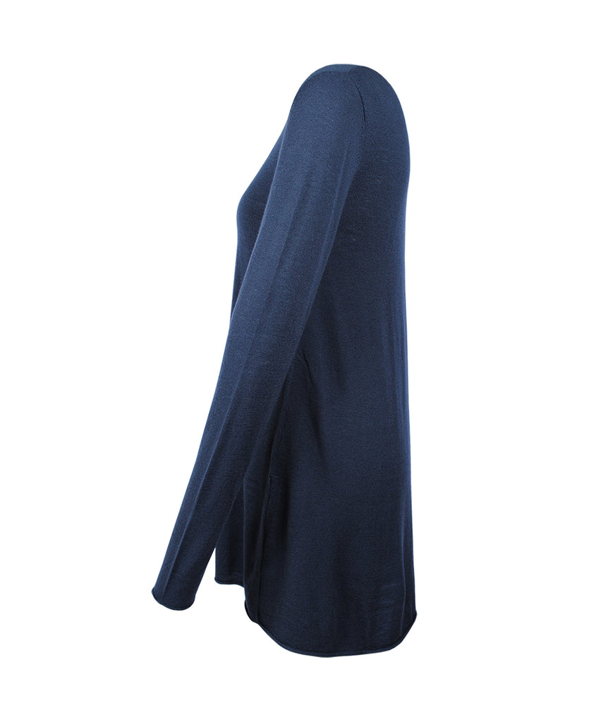 V-Pulli Feinstrick lang | graublau