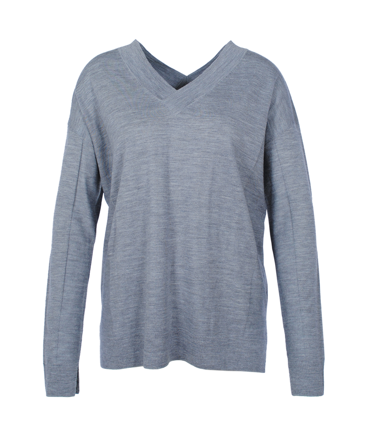 Doppel-V-Feinstrickpulli | graumelange