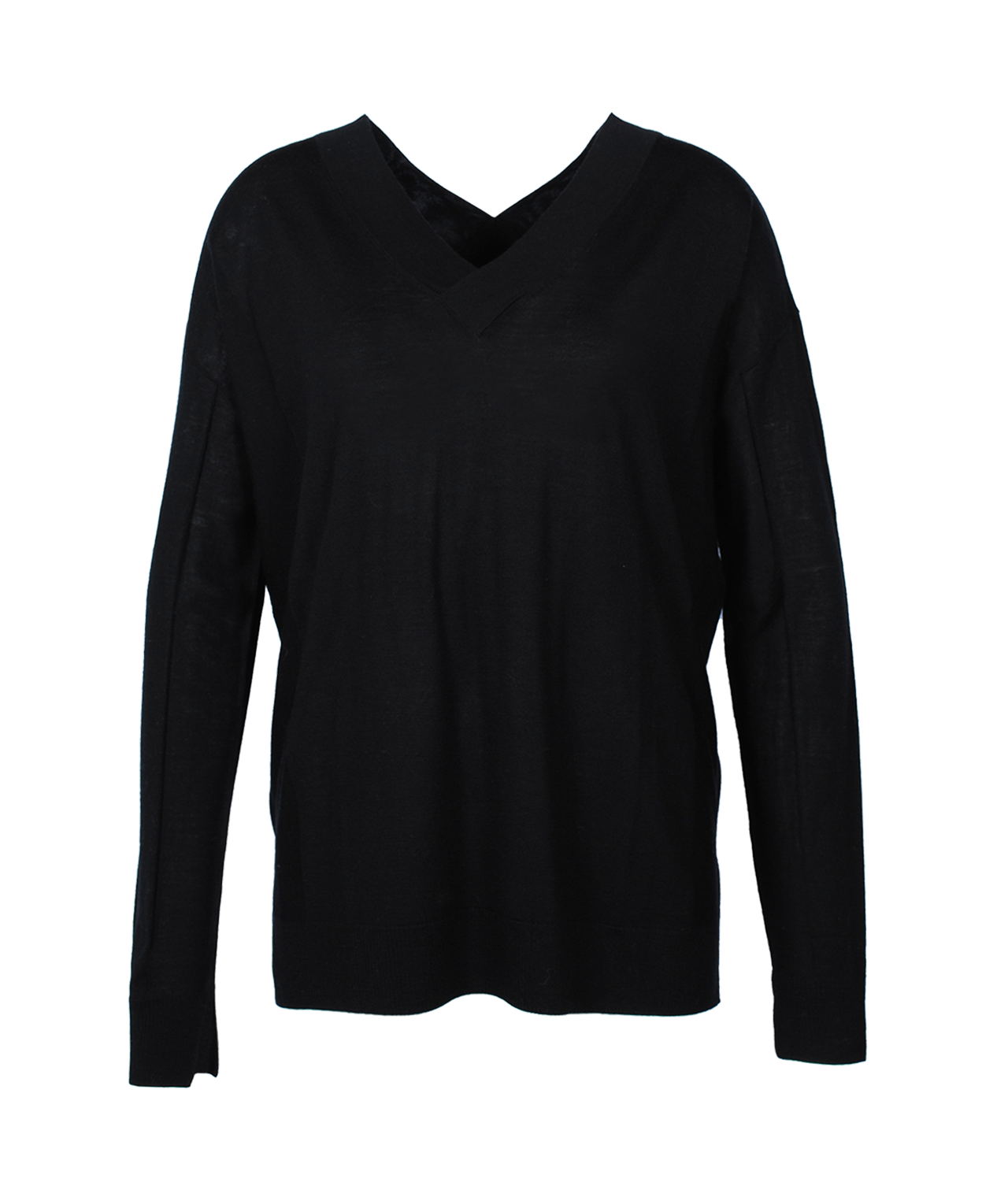 Doppel-V-Feinstrickpulli | schwarz
