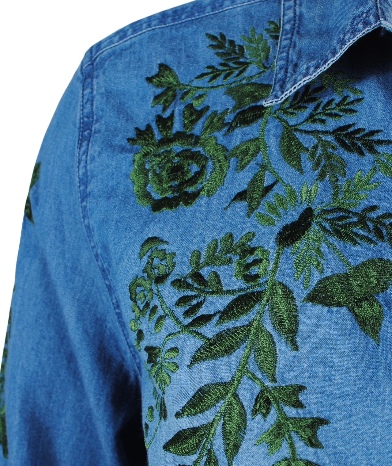 Jeansbluse Stickerei | grün