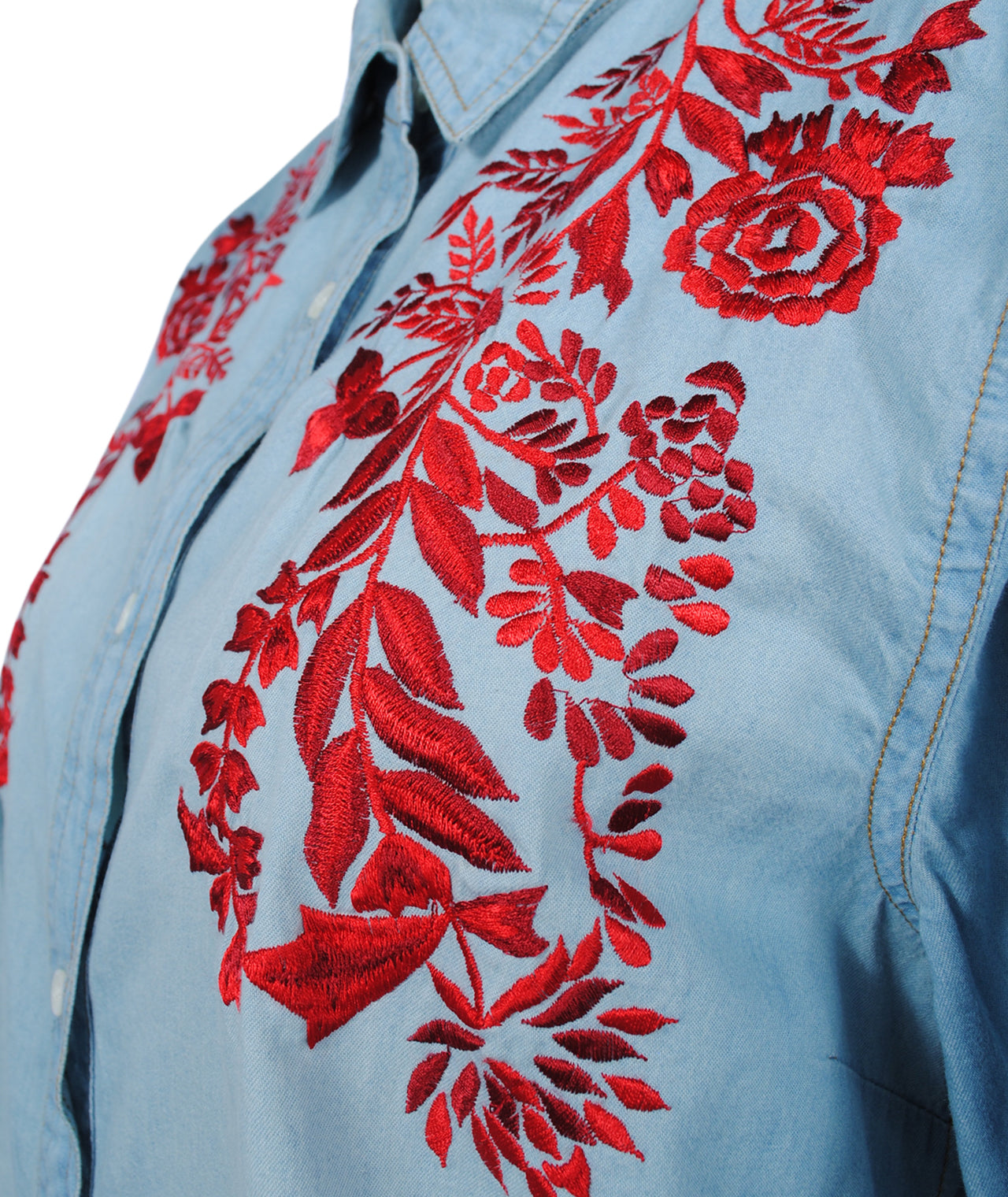 Jeansbluse Stickerei | red