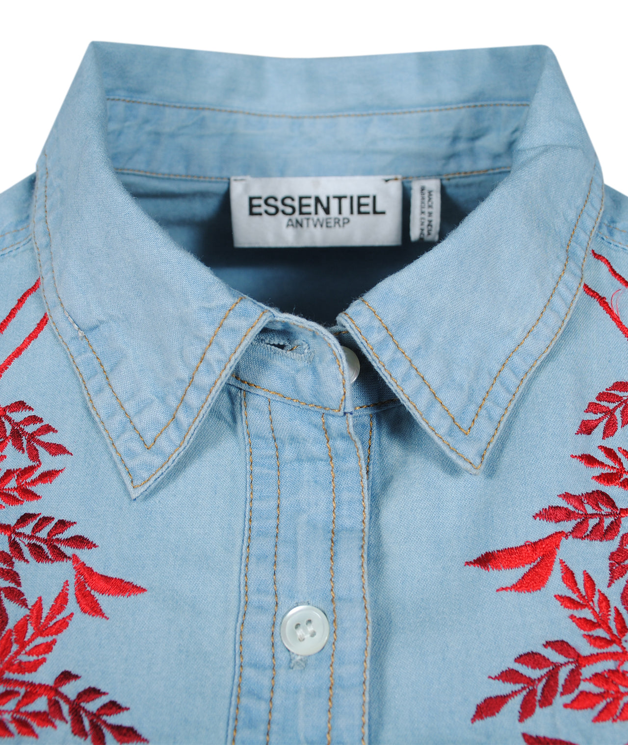 Jeansbluse Stickerei | red