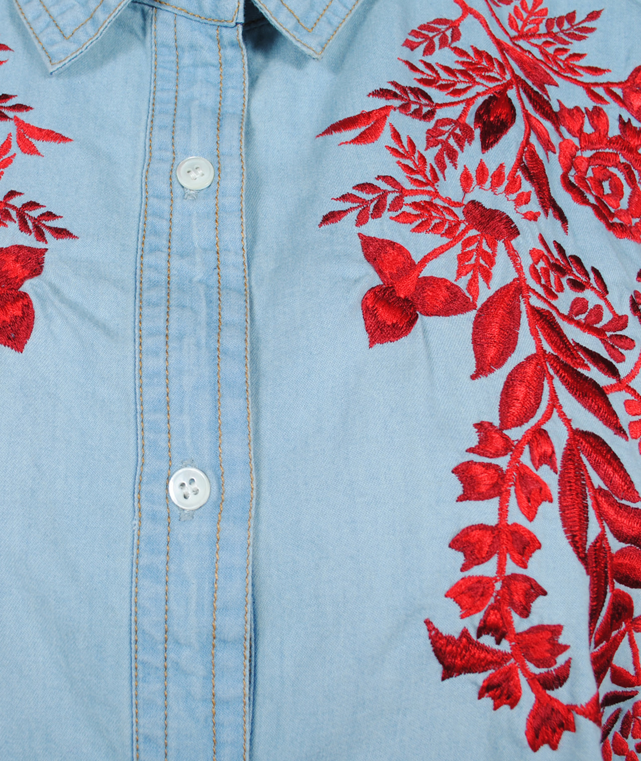 Jeansbluse Stickerei | red