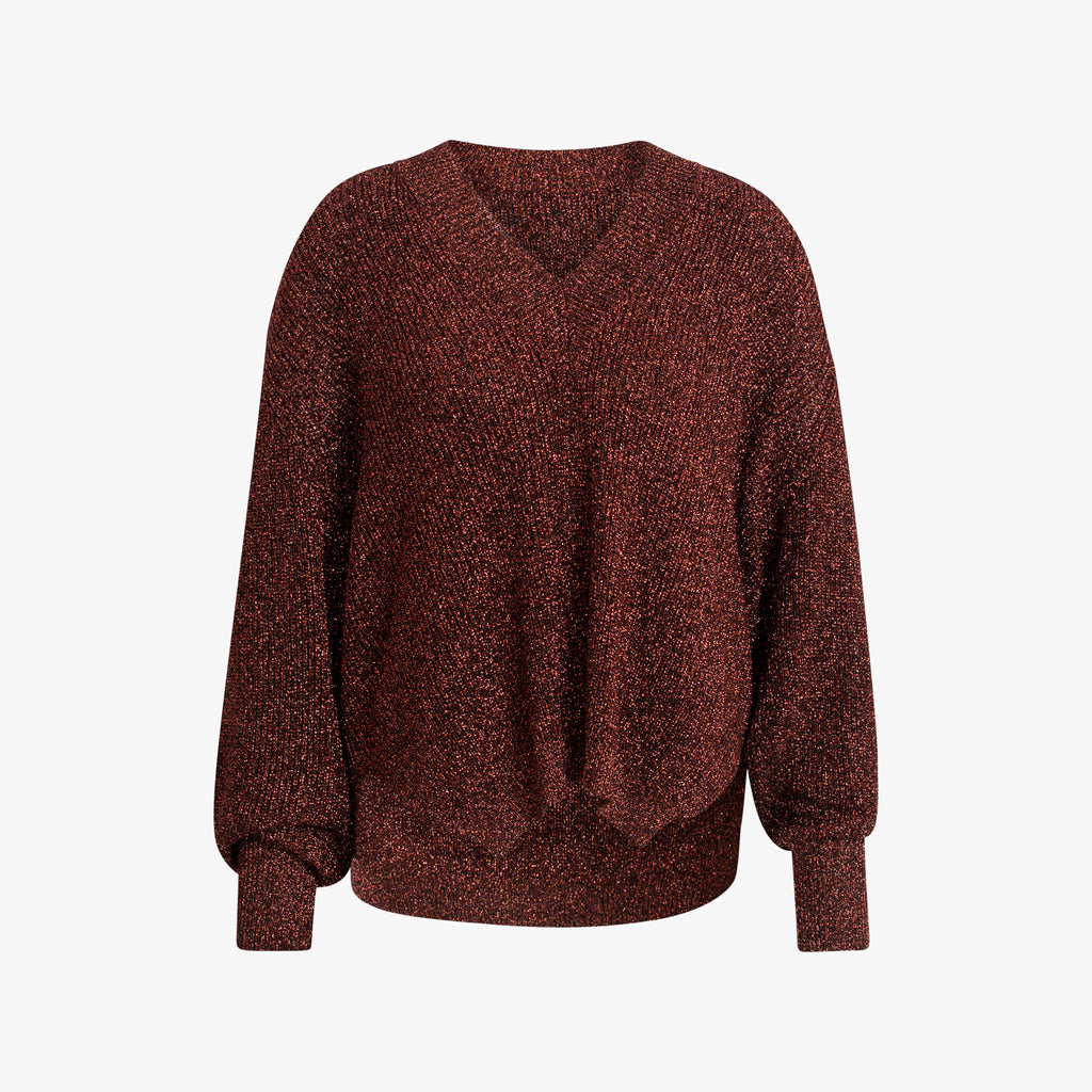V-Pullover Lurex | tabak