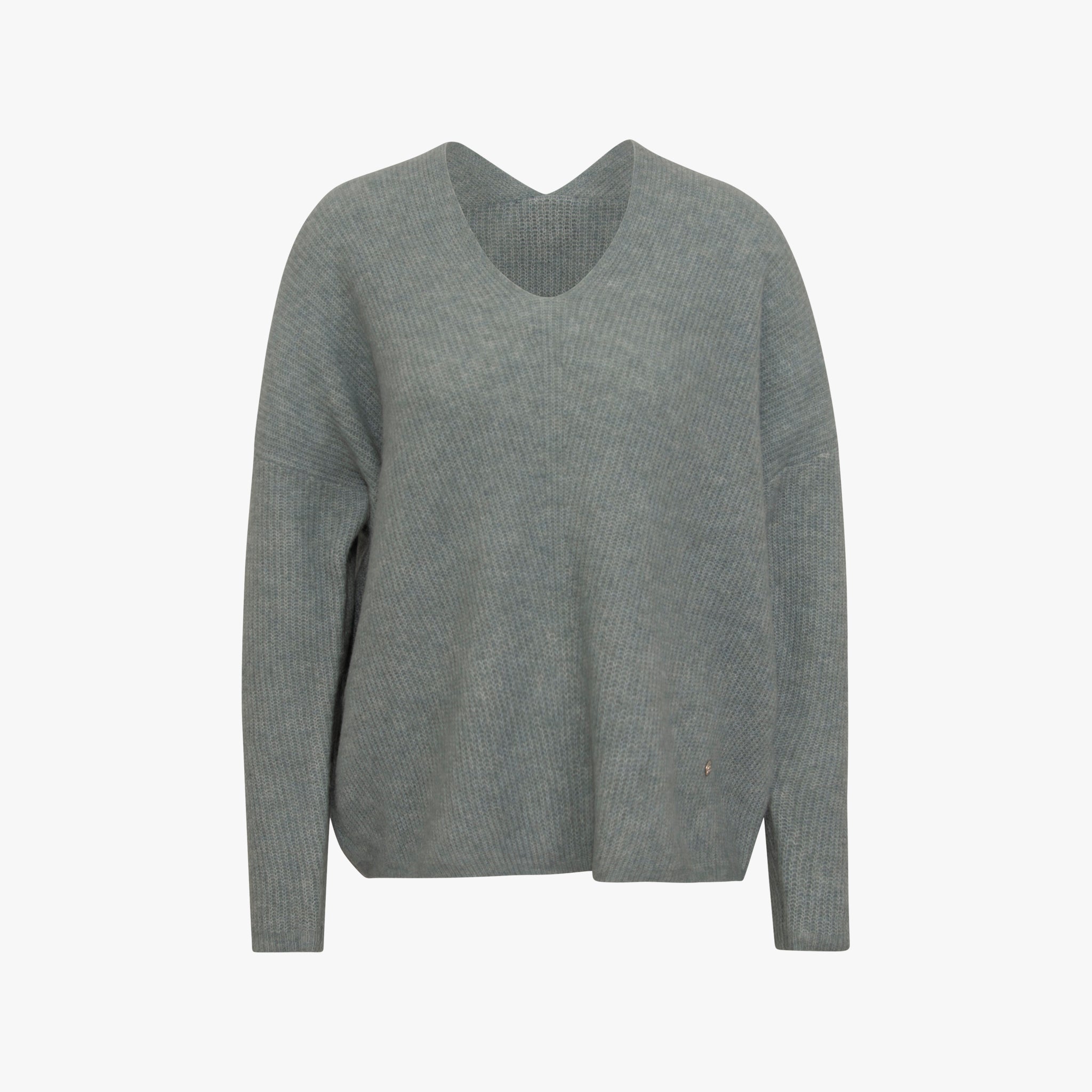 V-Pulli oversized | grau-grün