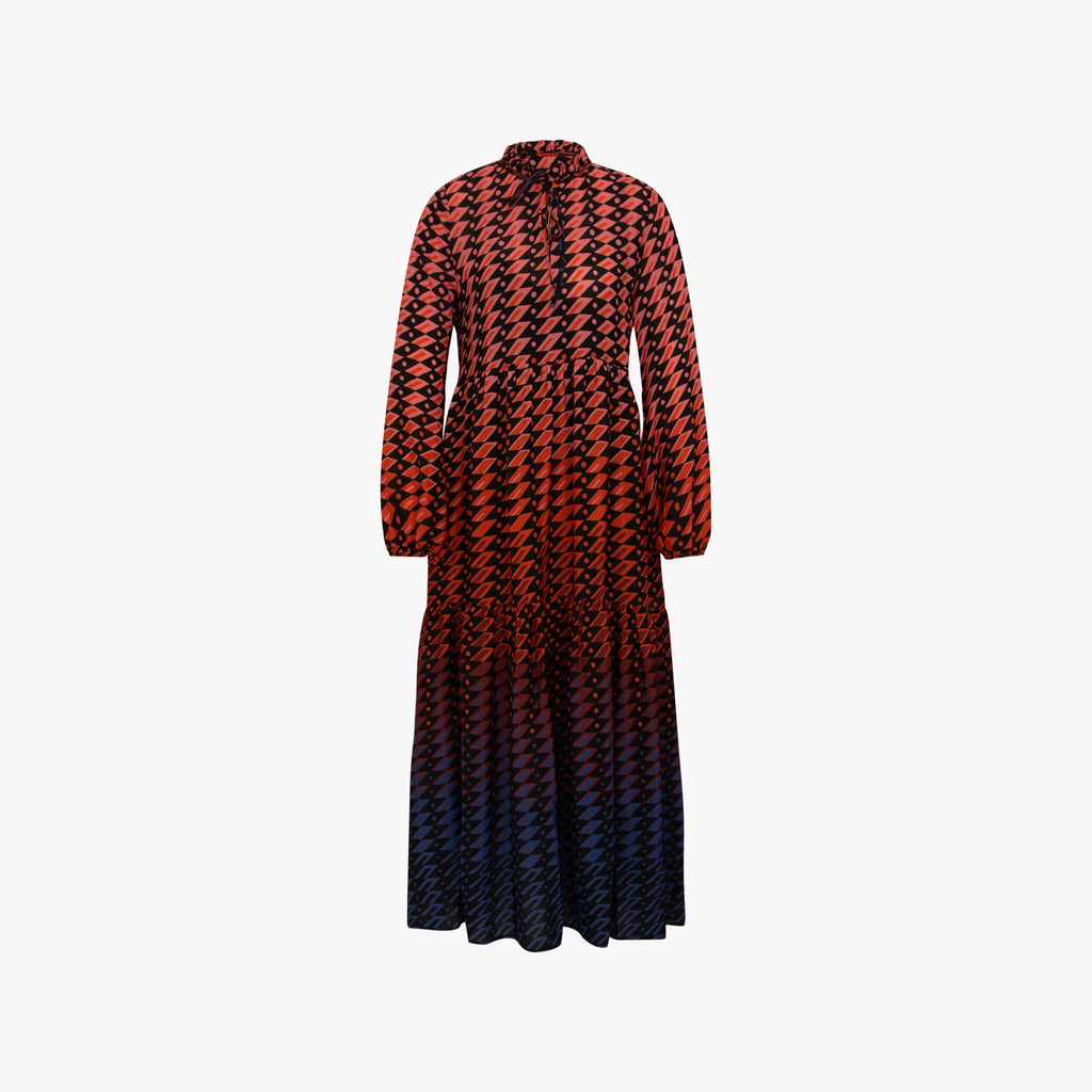 Maxi-Volant-Kleid | blau-bordeaux