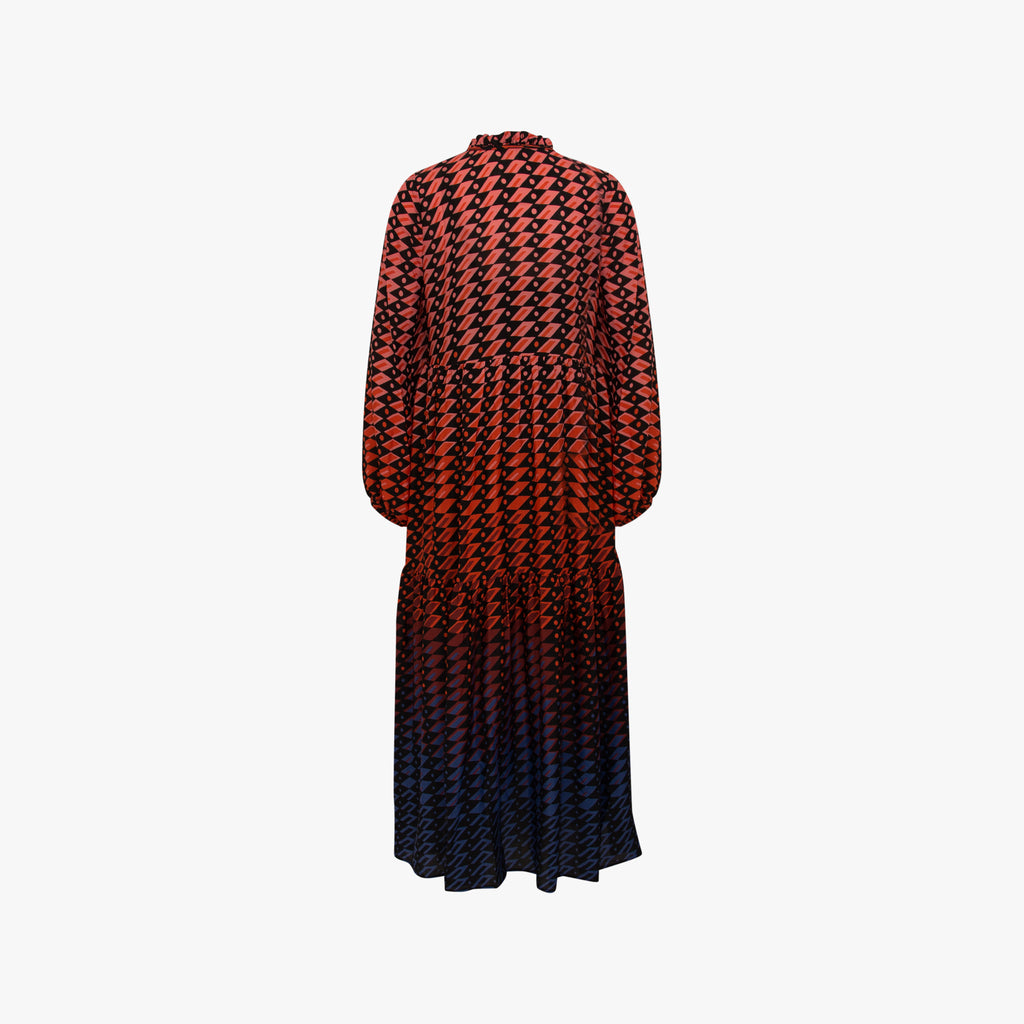 Maxi-Volant-Kleid | blau-bordeaux