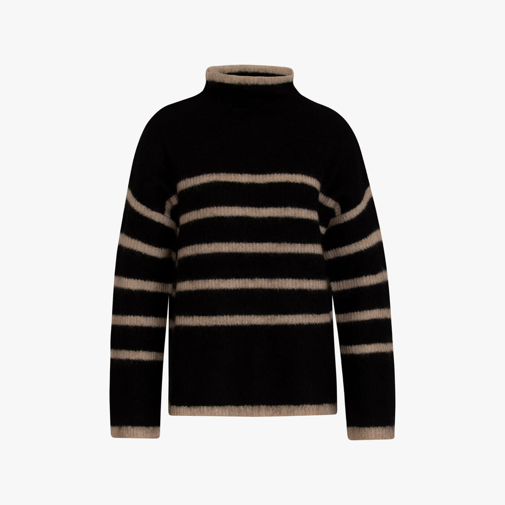 Turtle Neck Pulli Streifen | schwarz-weiß