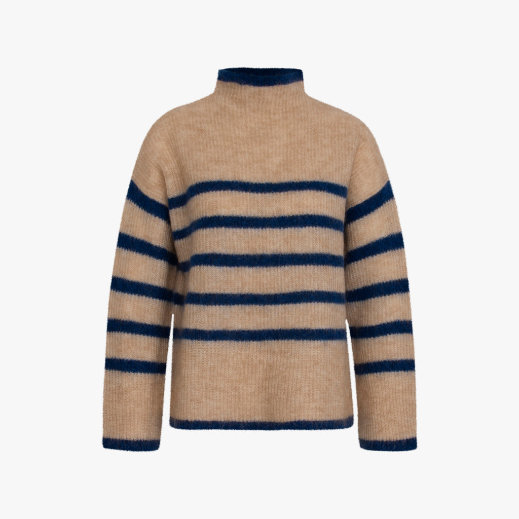 Turtle Neck Pulli Streifen | blau-weiß