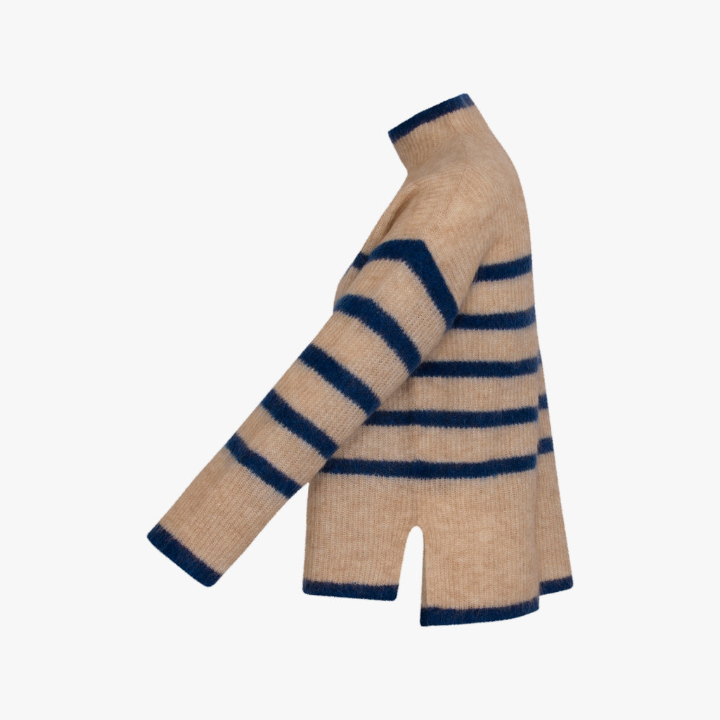 Turtle Neck Pulli Streifen | blau-weiß