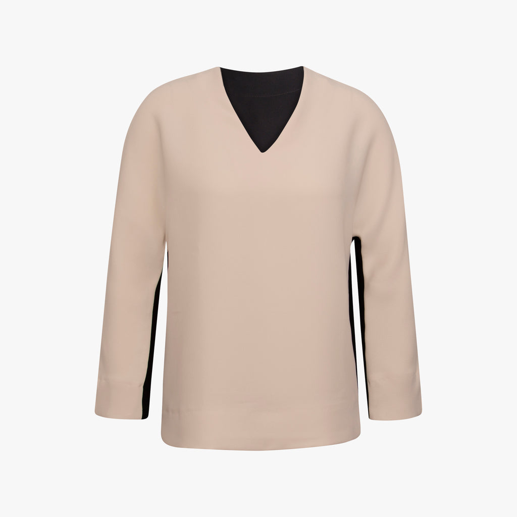 V-Blusenshirt Bicolor | schwarz-weiß
