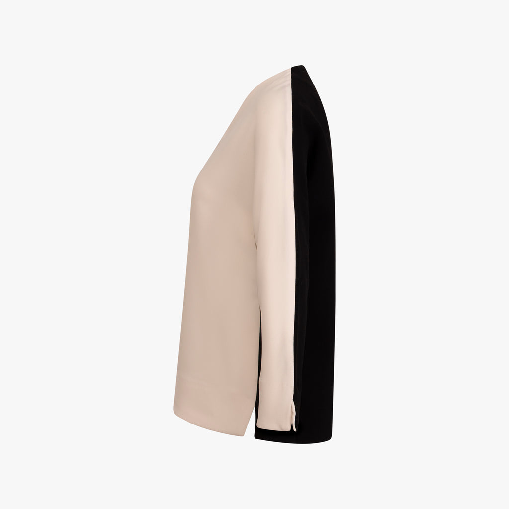 V-Blusenshirt Bicolor | schwarz-weiß