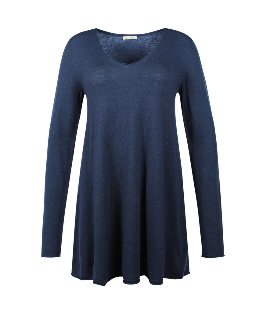 V-Pulli Feinstrick lang | graublau