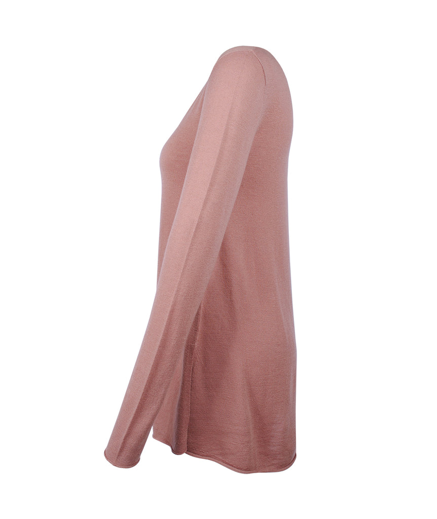 V-Pulli Feinstrick lang | rosenholz