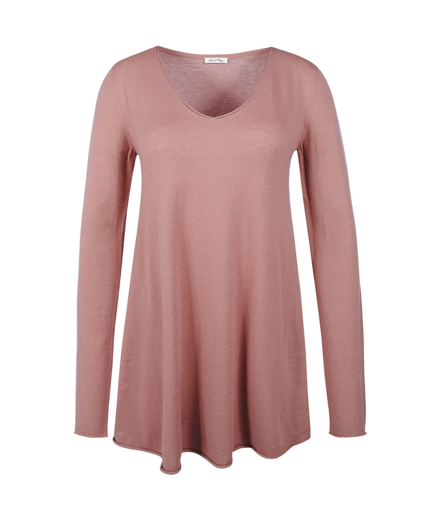 V-Pulli Feinstrick lang | rosenholz