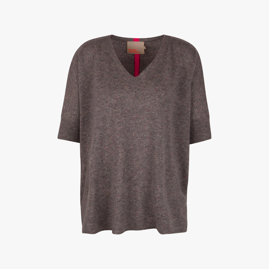 Absolute Cashmere V-Ponchopulli Backstripe | grau