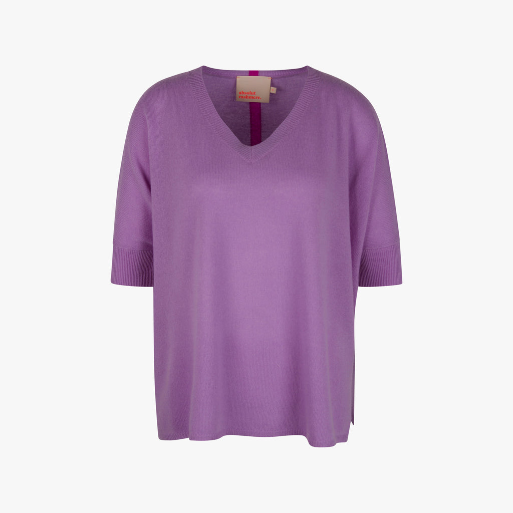Absolute Cashmere V-Ponchopulli Backstripe | lavendel