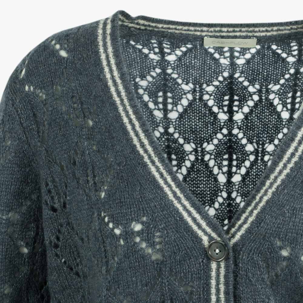 Cashflow Strickjacke mit Lochstickerei | graublau