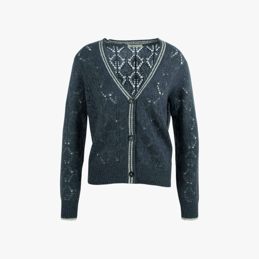 Cashflow Strickjacke mit Lochstickerei | graublau