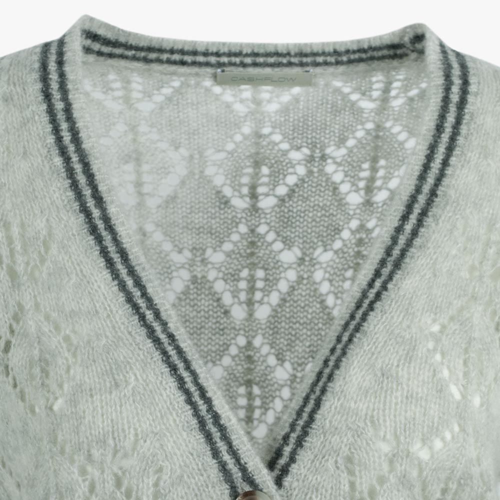 Cashflow Strickjacke mit Lochstickerei | hellgrau