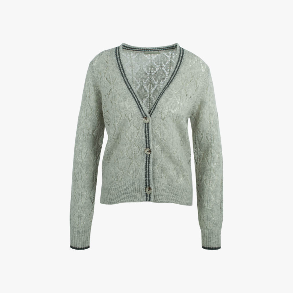 Cashflow Strickjacke mit Lochstickerei | hellgrau