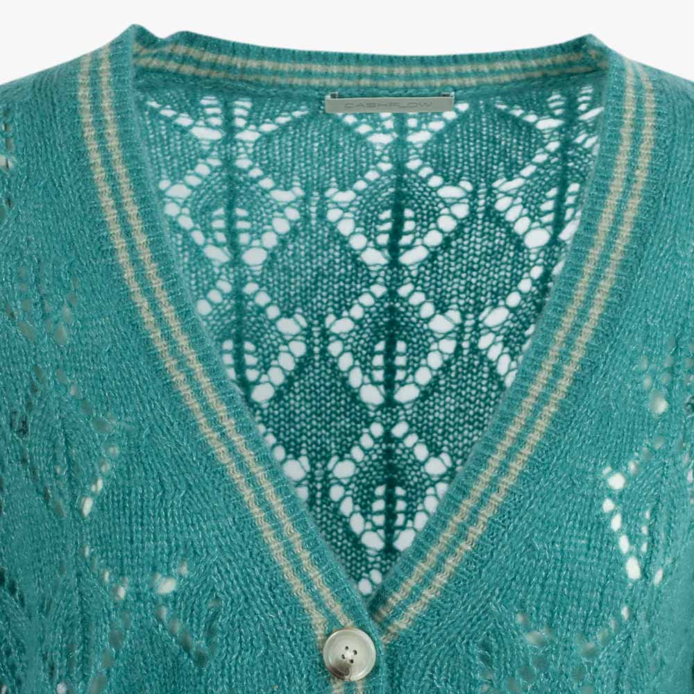 Cashflow Strickjacke mit Lochstickerei | türkis