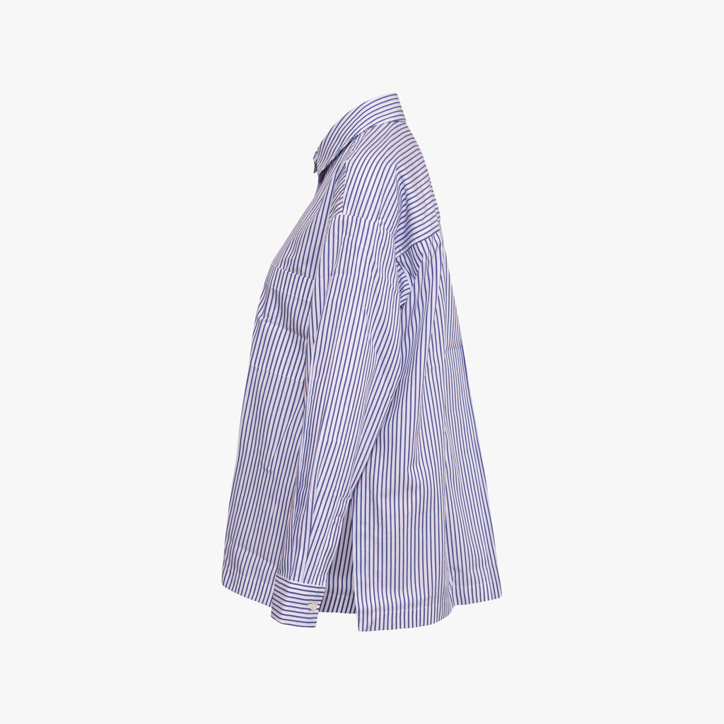 Hemdbluse mit Seitenschlitz | blau-weiß