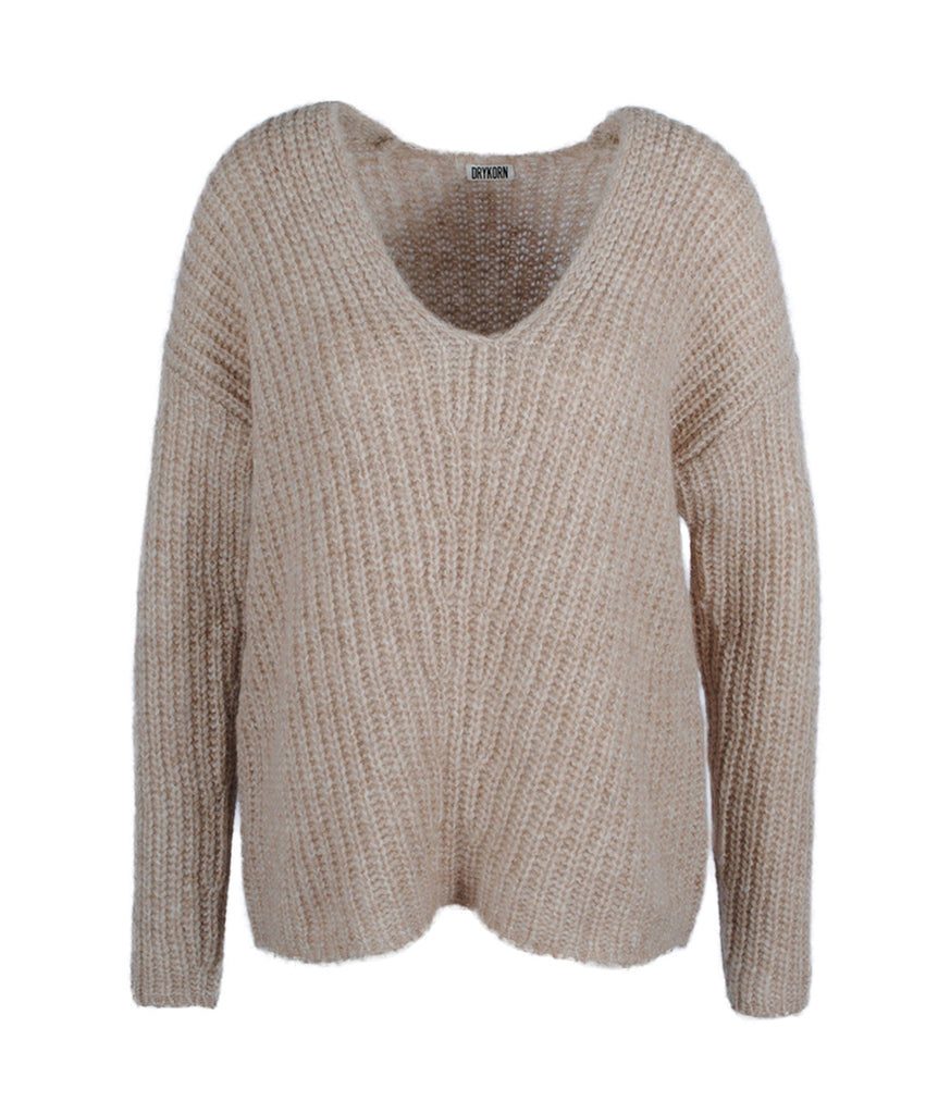 Grobstrick V-Pulli Linna | beige