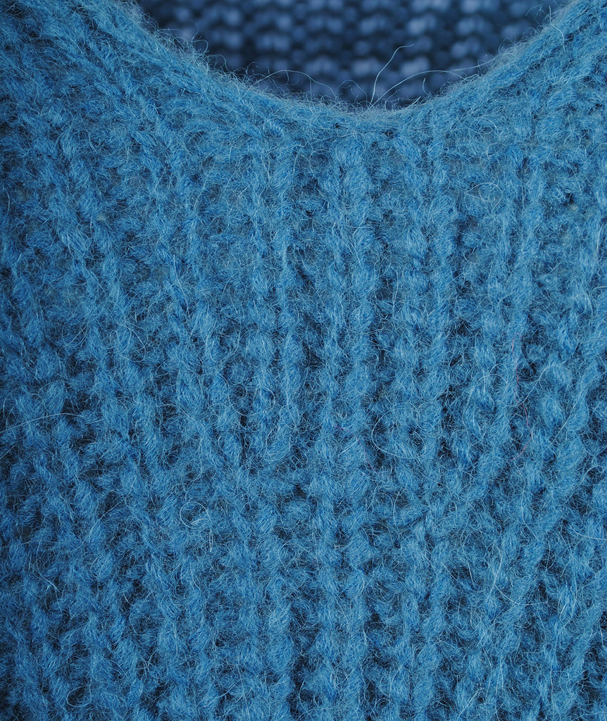 Grobstrick V-Pulli Linna | petrol