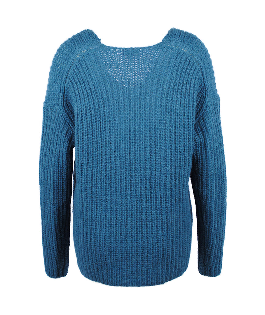 Grobstrick V-Pulli Linna | petrol