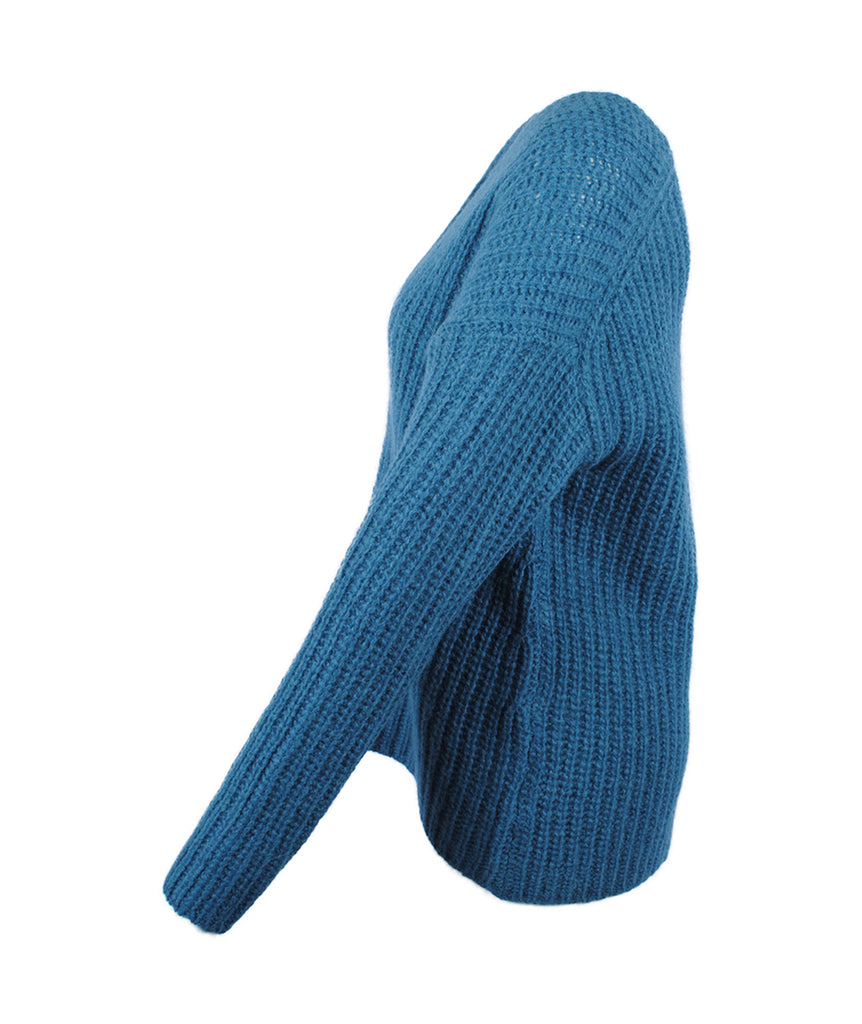 Grobstrick V-Pulli Linna | petrol