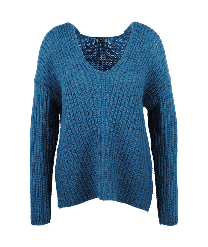 Grobstrick V-Pulli Linna | petrol