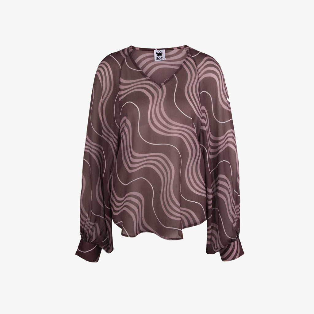 FLOER Bluse Wellenprint | braun