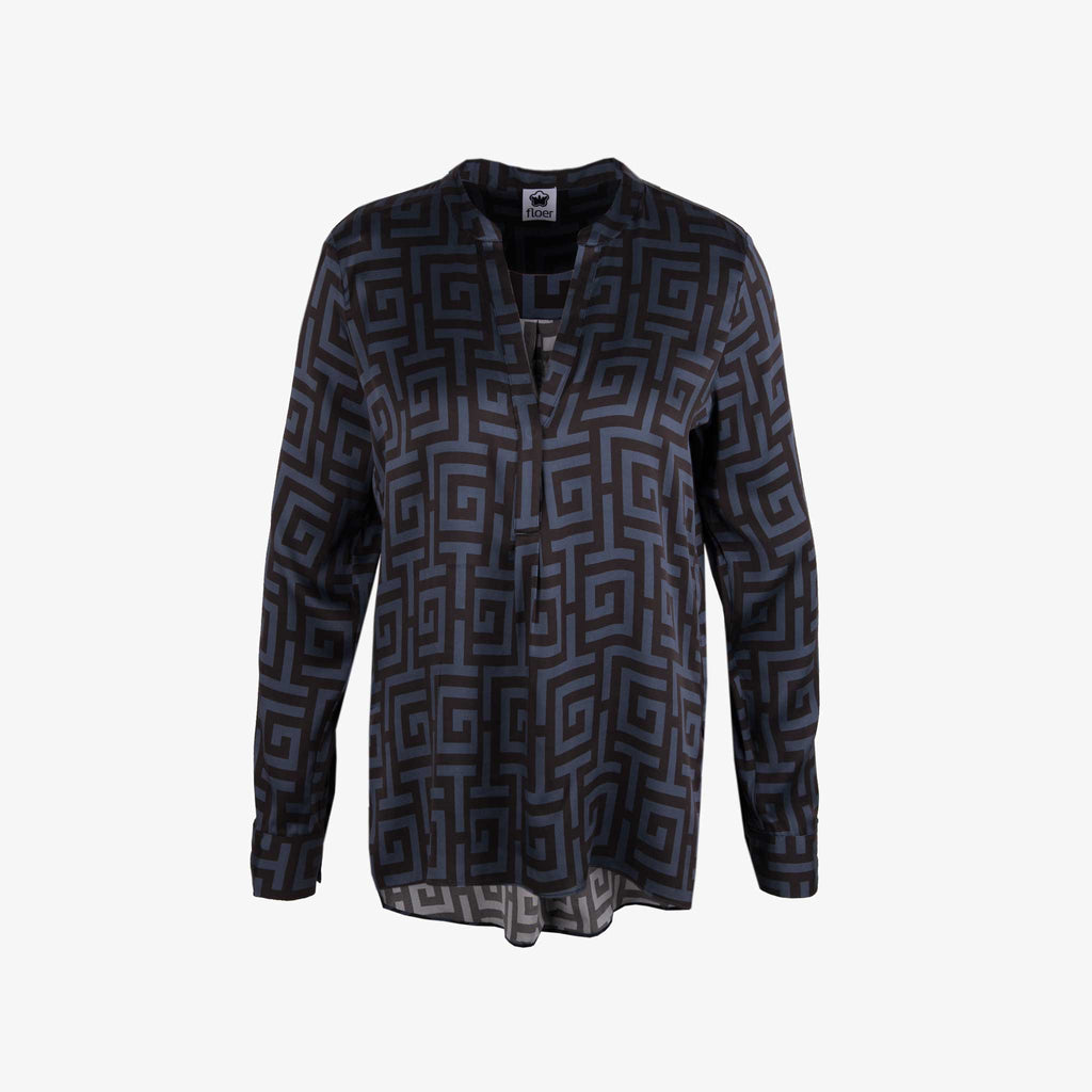 Floer Seidenbluse Muster | schwarz