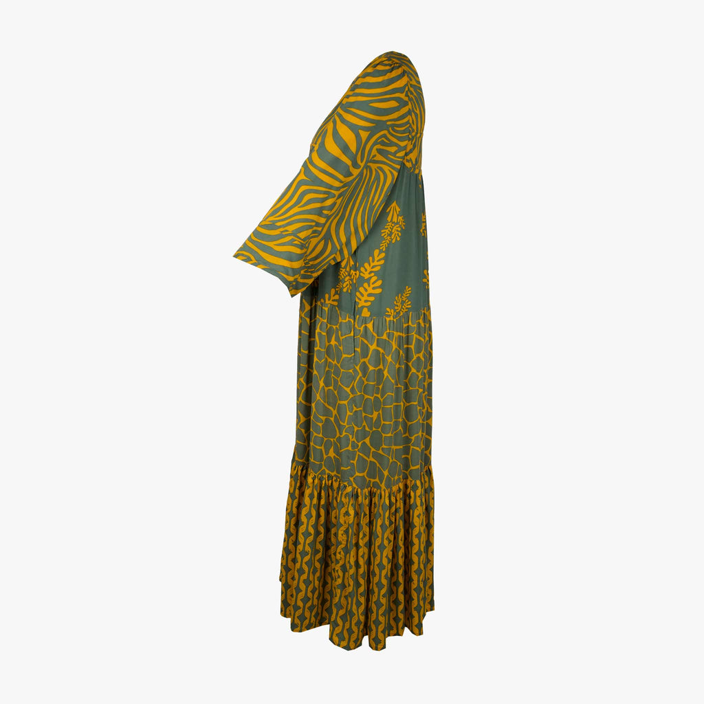 Genesis Maxi Stufenkleid | grün-gelb