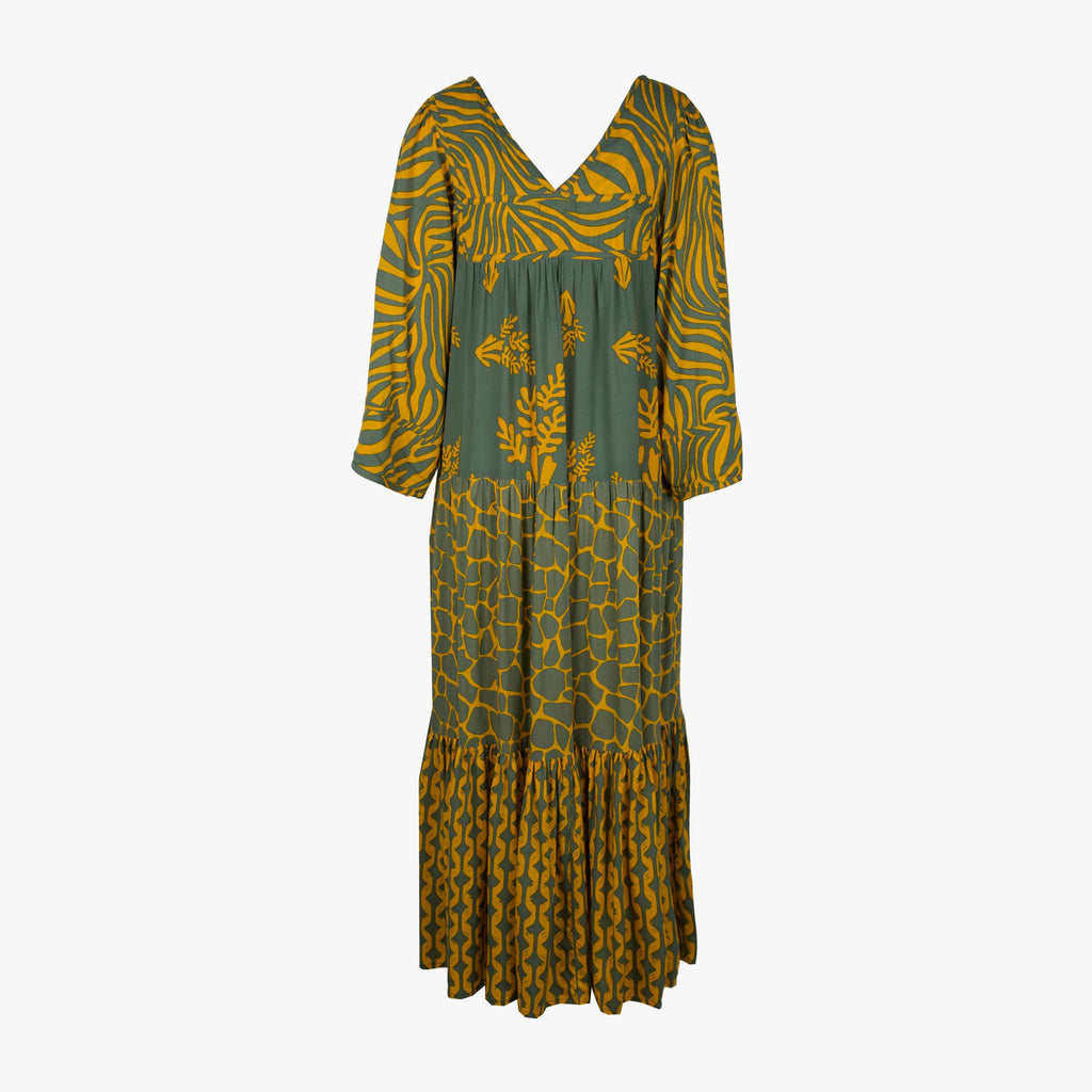 Genesis Maxi Stufenkleid | grün-gelb