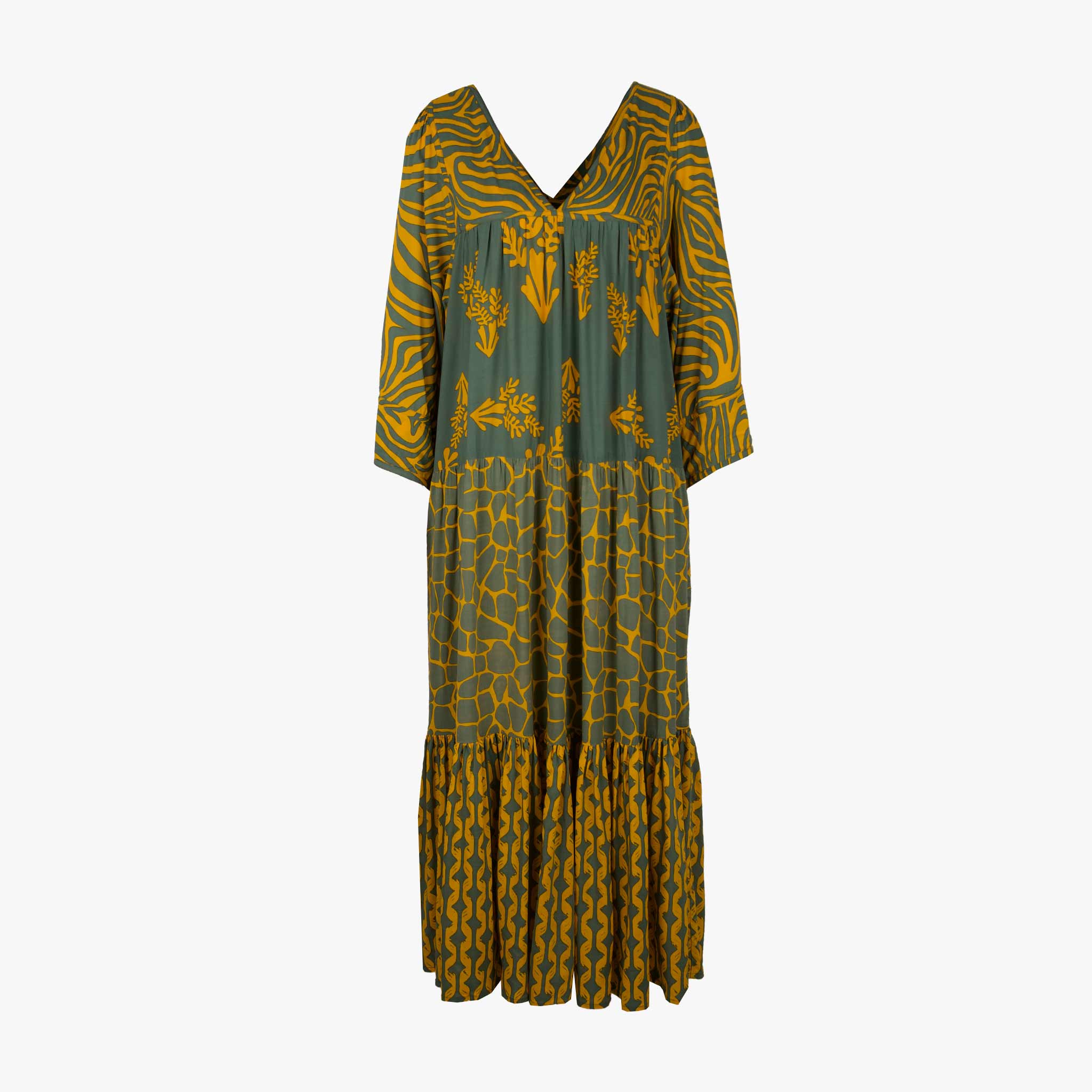 Genesis Maxi Stufenkleid | grün-gelb