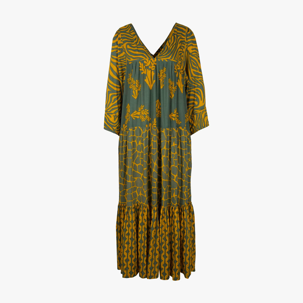 Genesis Maxi Stufenkleid | grün-gelb