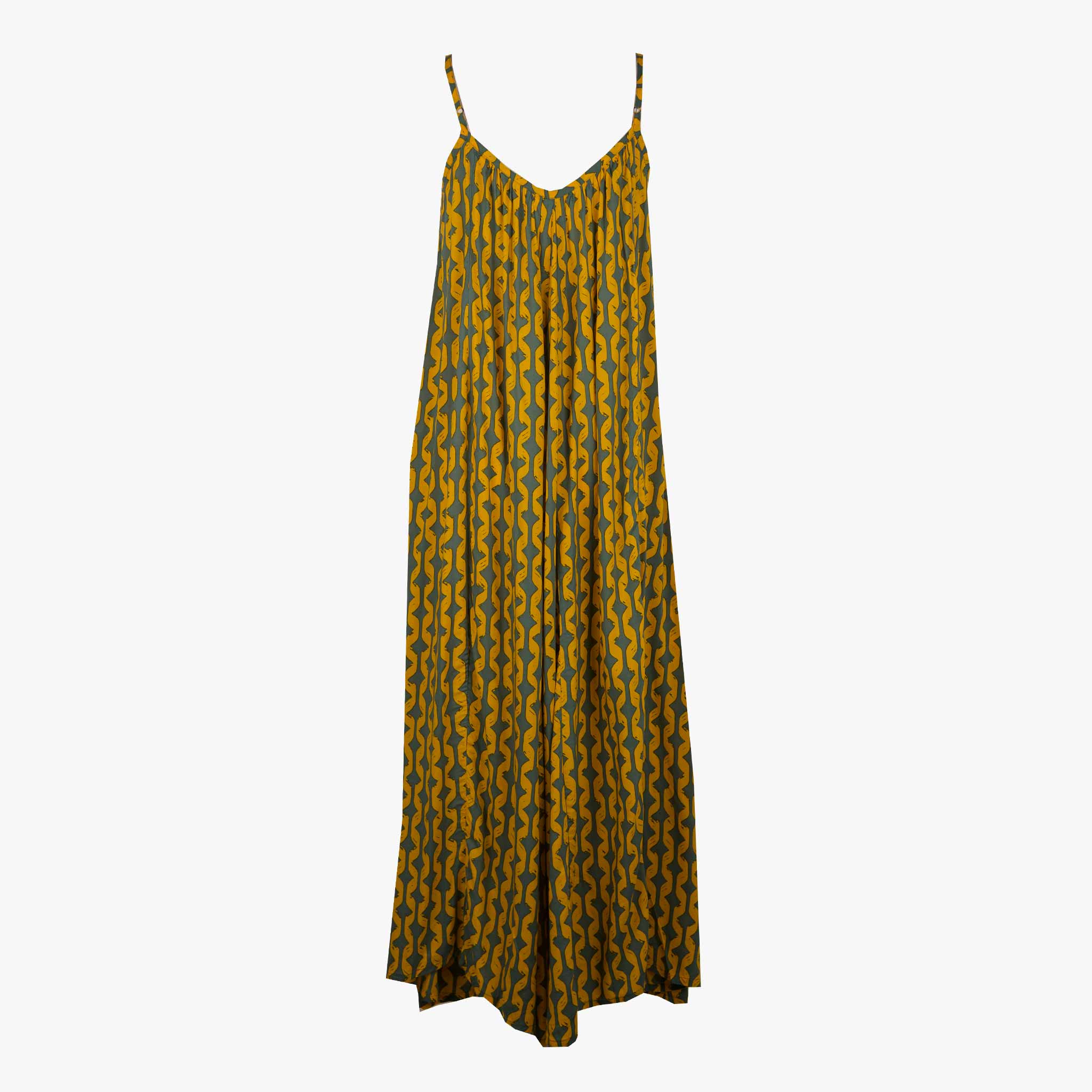 Maxikleid Spaghettiträger | grün-gelb